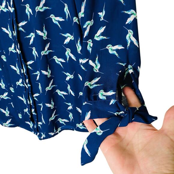 41 Hawthorn Shirt L Blue Hummingbird Print Polyester 3/4 Sleeve Popover Blouse - Picture 5 of 11